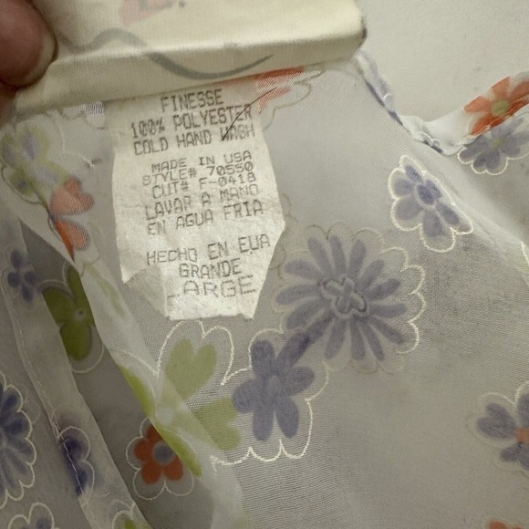Finesse Womens Vintage Y2k Babydoll Top Size L White Purple Floral Sheer - Picture 7 of 11
